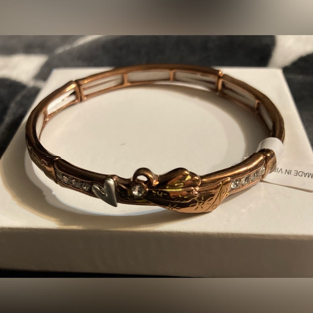 Vintage Copper Bracelet - Stretchy Positive Affirmations Angel Rhinestones